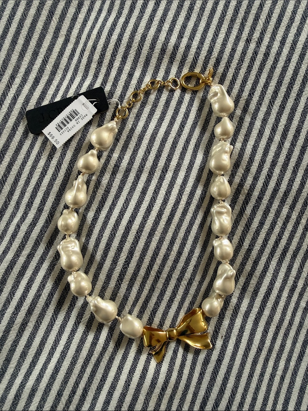 J. Crew statement baroque Pearl Necklace with Gold Bow NWT